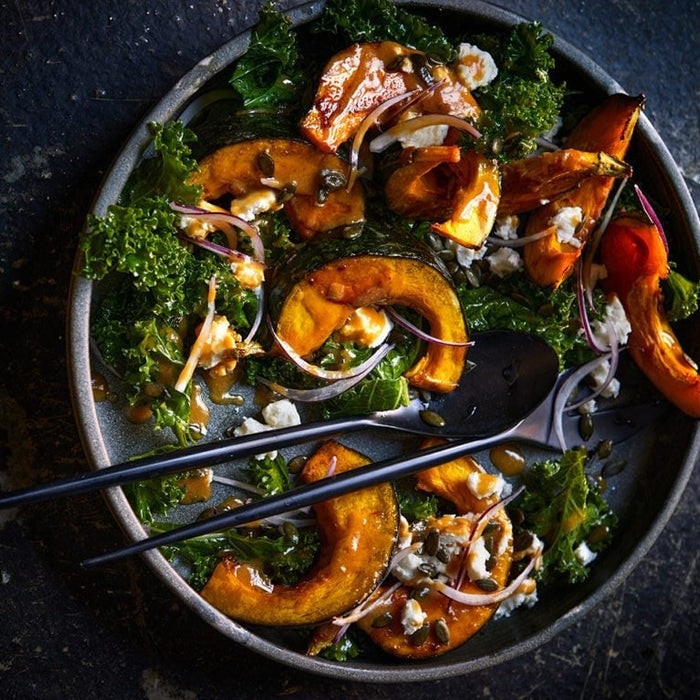 Pumpkin with Miso, Kale and Feta