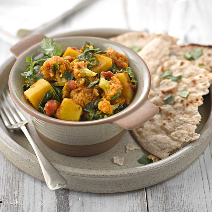 Cauliflower, potato and spinach curry