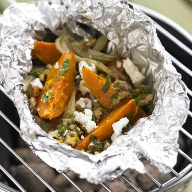 Hot Dressed Sweet Potato, Fennel & Feta Parcels