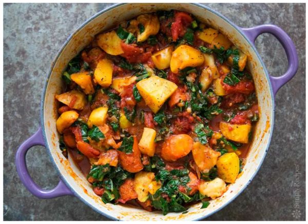 Roasted Root Vegetables With Tomatoes and Kale