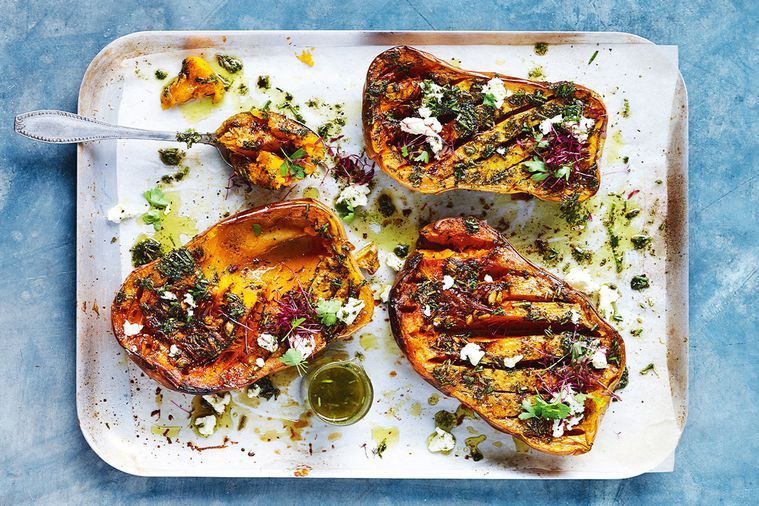 Roasted Butternut Pumpkin with Herb Oil and Goat's Cheese