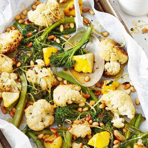 Roasted Cauliflower and Broccolini with Lemon and Pine Nuts