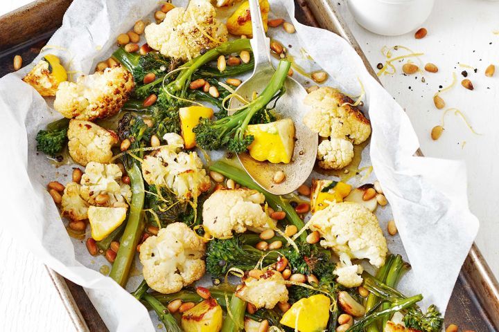 Roasted Cauliflower and Broccolini with Lemon and Pine Nuts