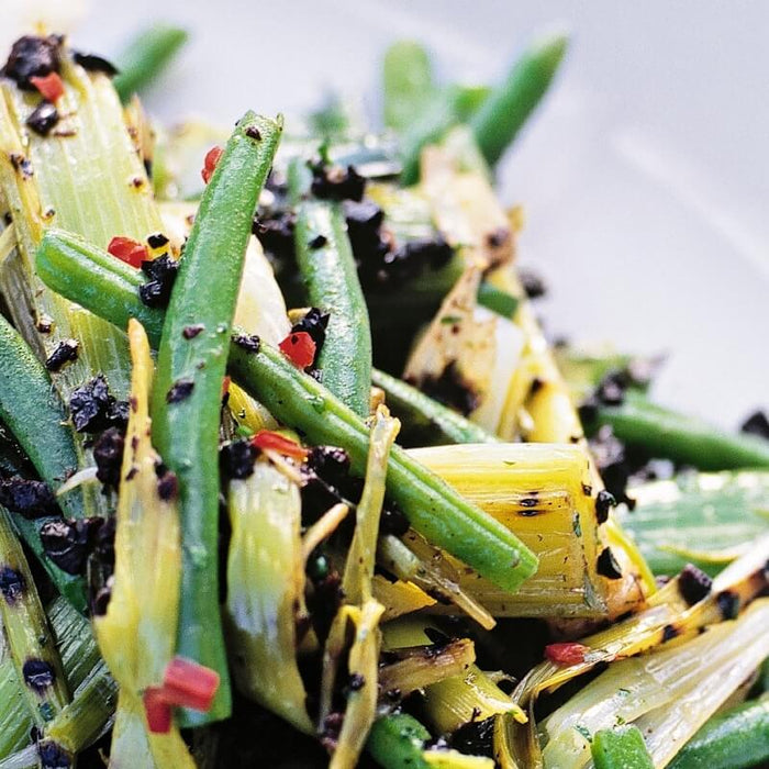 Salad of French Beans and Grilled Leeks with Tapenade