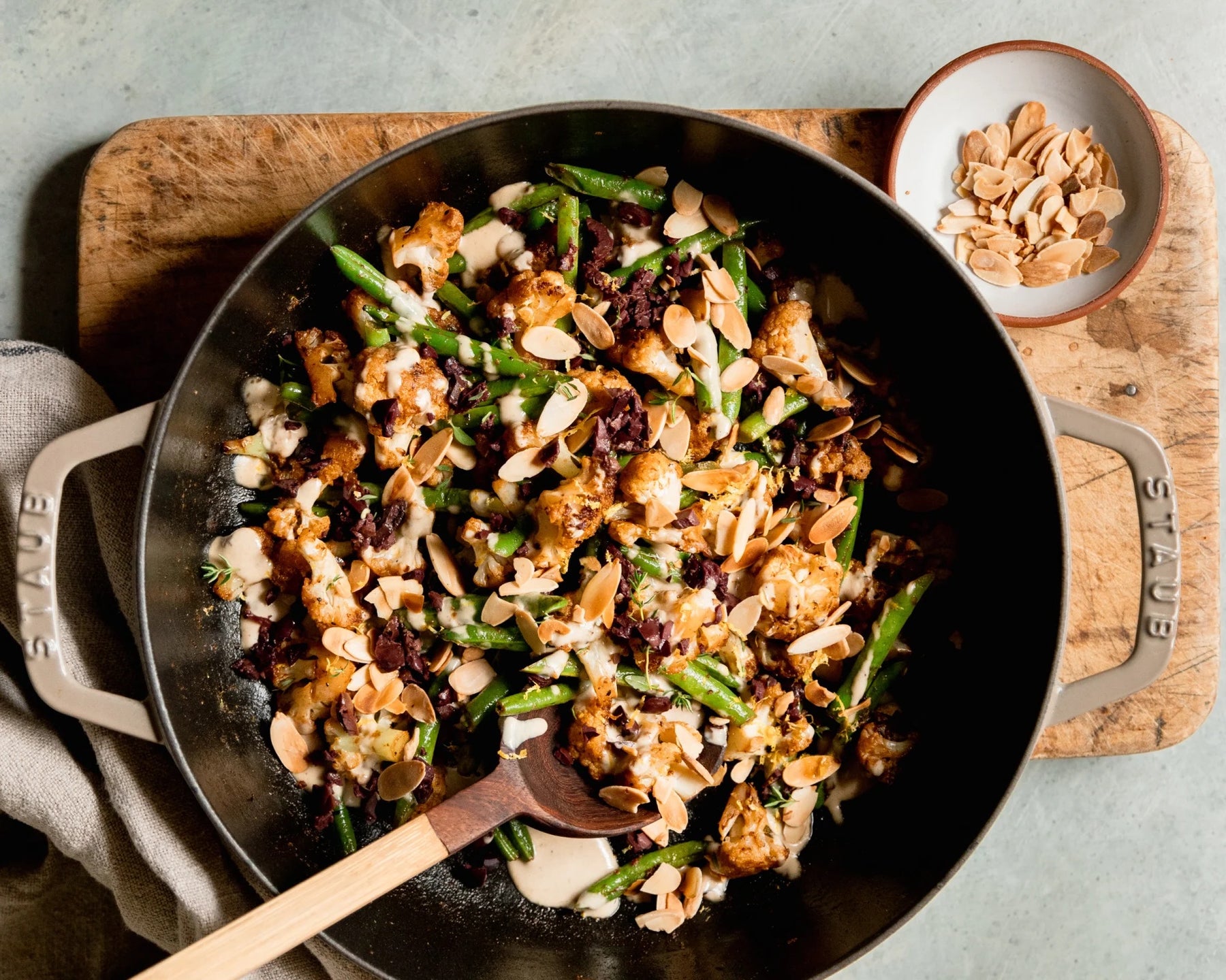 Smoky Sautéed Cauliflower with Green Beans, Tahini & Almonds