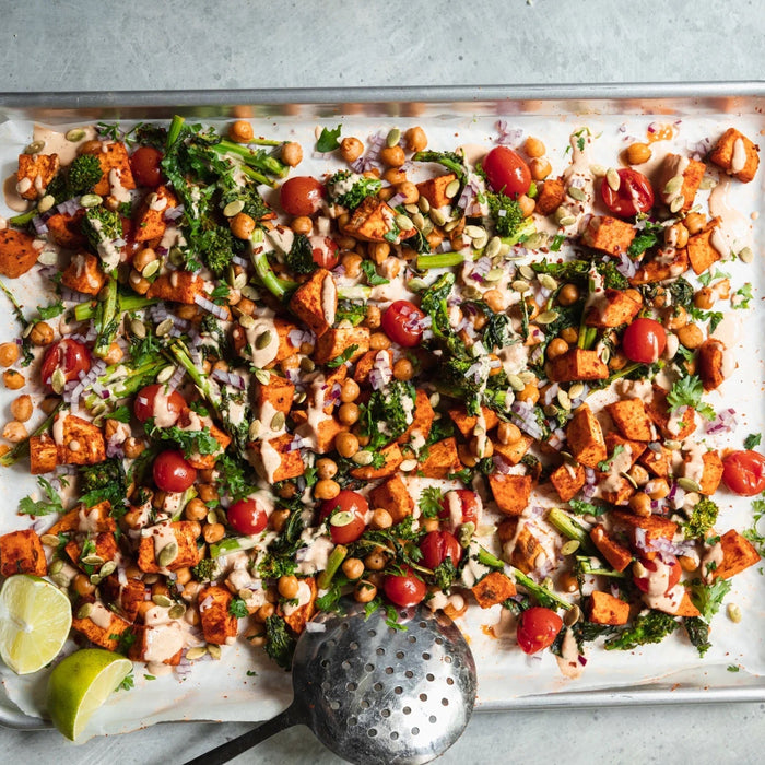 Sweet Potato & Broccolini Sheet Pan Dinner with Peanut Sauce