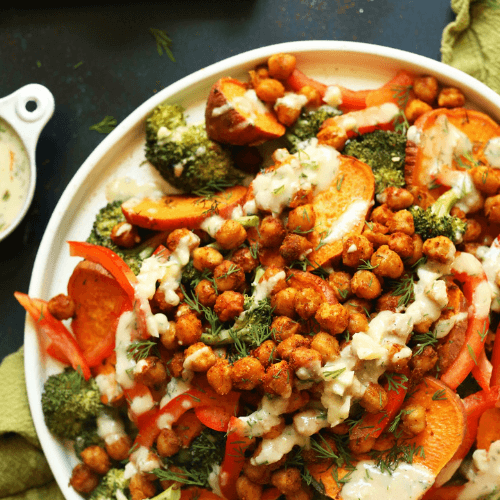 Roasted Broccoli Sweet Potato Chickpea Salad