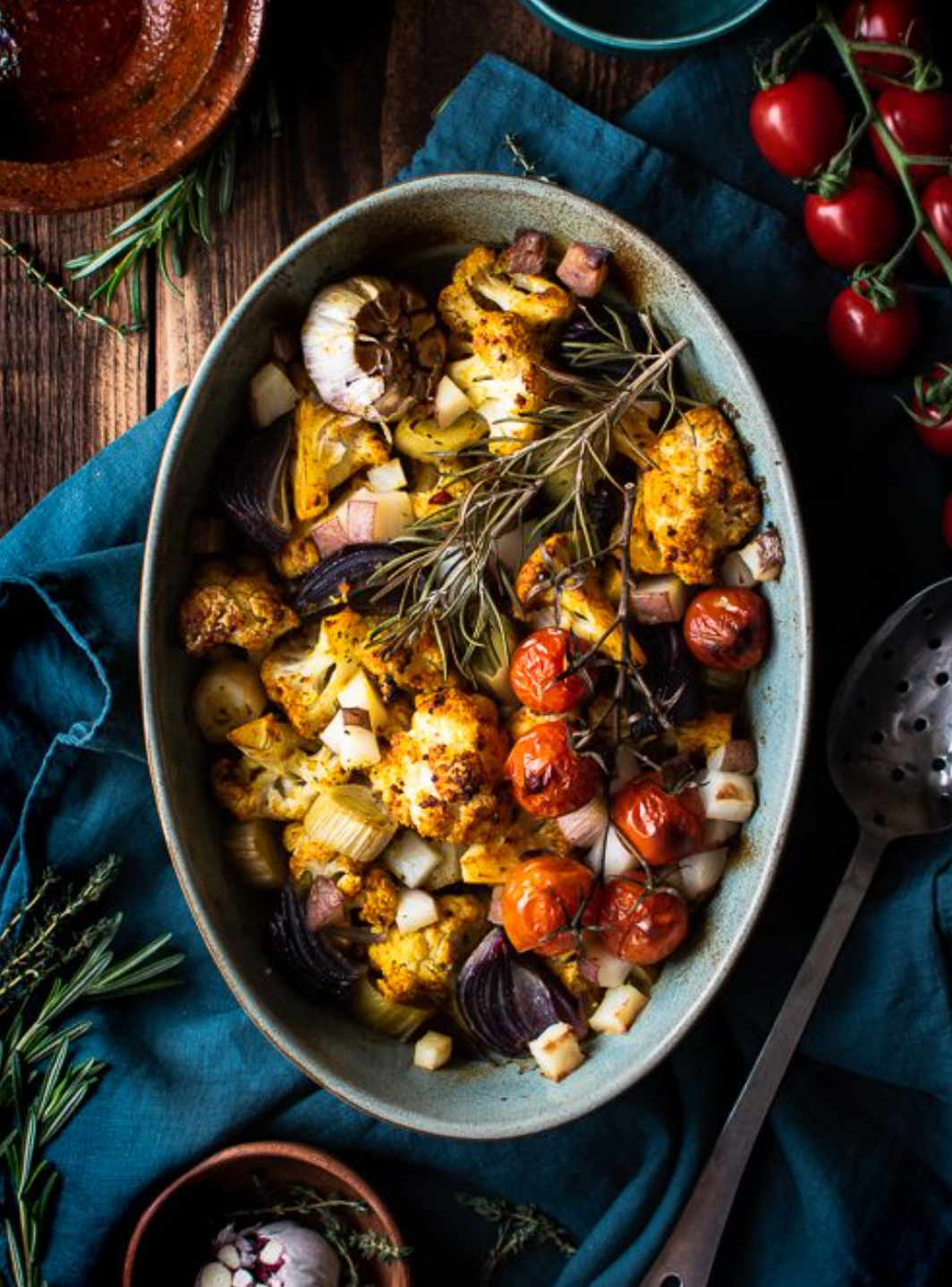 Turmeric & Mustard Roasted Cauliflower with Leek, Garlic & Potato