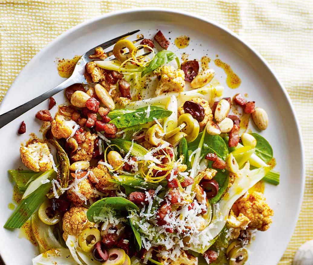 Warm Cauliflower Salad with Leek, Fennel & Pancetta