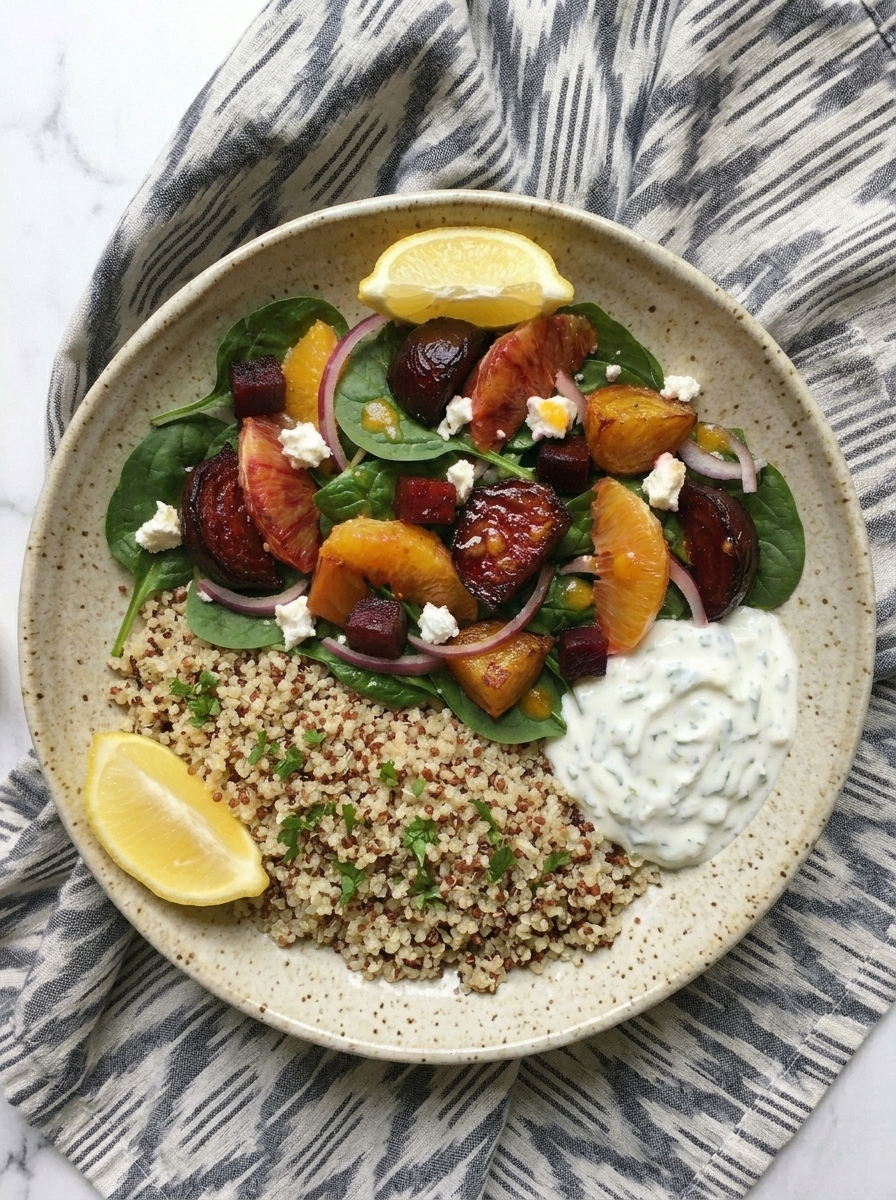 Roasted Beetroot & Spinach Salad with Orange Citrus Dressing