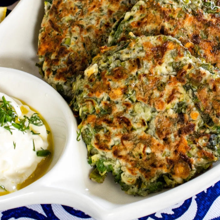 Zucchini and Asparagus Fritters with Feta