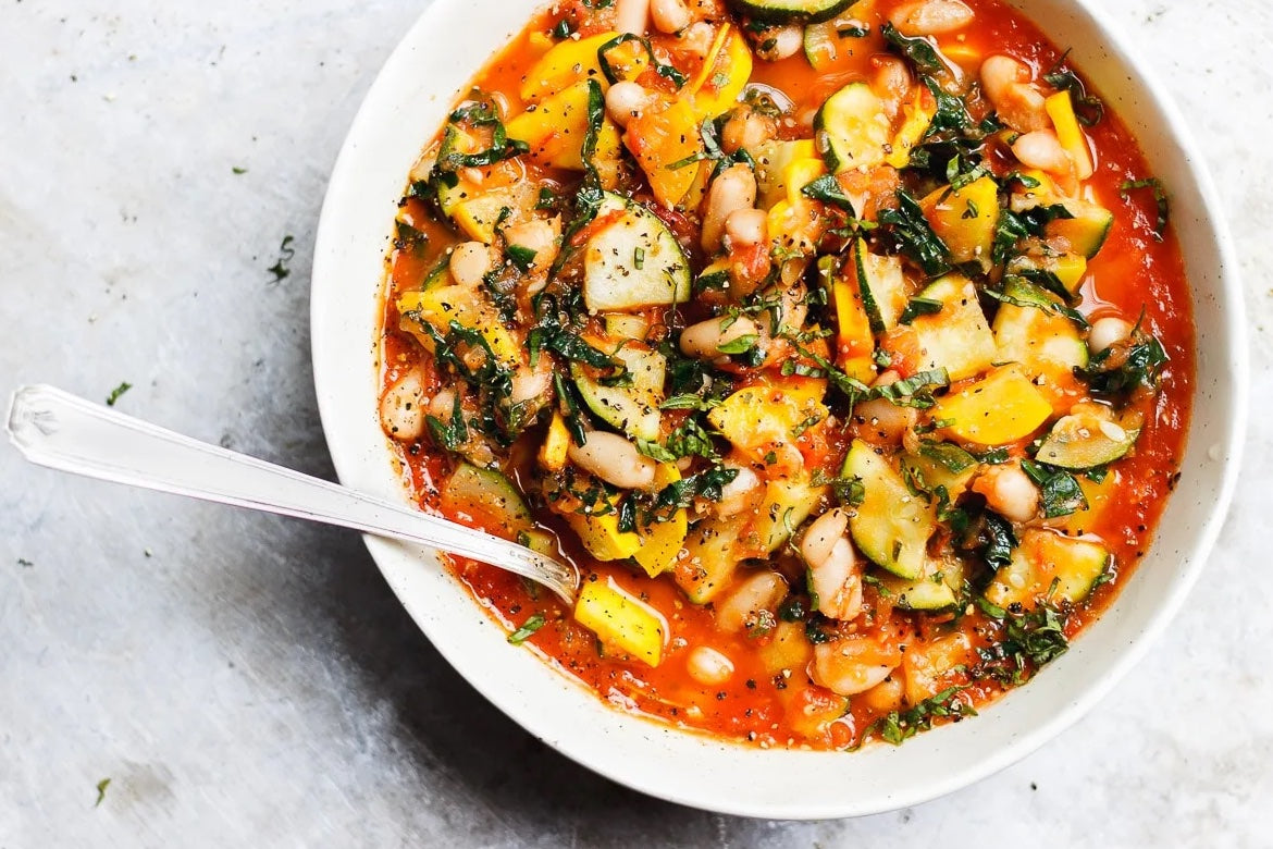 Tomato Stewed Zucchini With White Beans