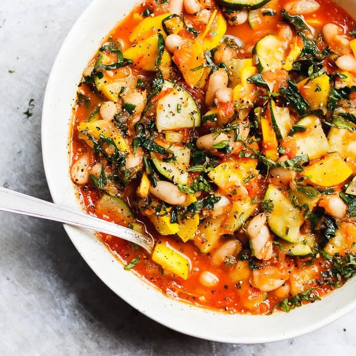 Tomato Stewed Zucchini With White Beans
