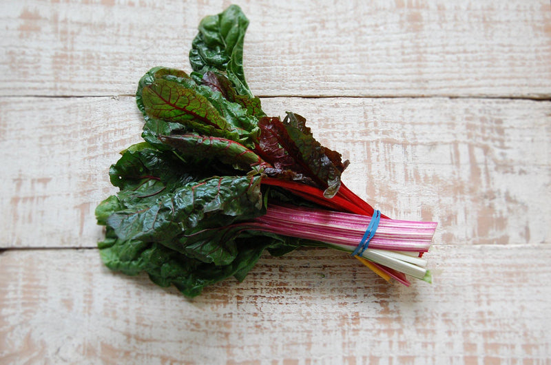 Rainbow chard bunch, organic multicoloured stems with dark green leaves | Food Garden